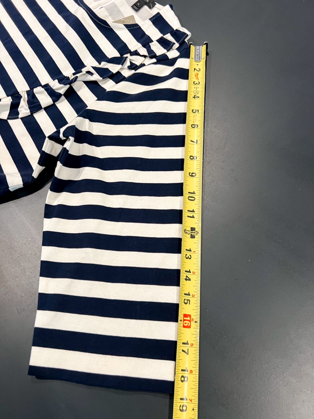 NWT J. Crew Navy Blue and White Striped Long Sleeve Ruffle Hem Shirt Womens XL - Picture 13 of 13